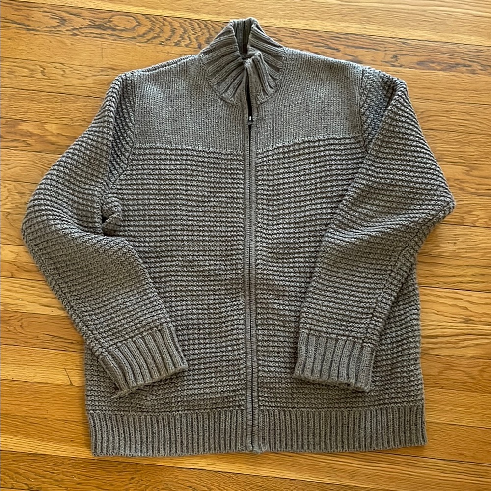 Lucky Brand Brown Zip Up Sweater with Ribbed Cuffs